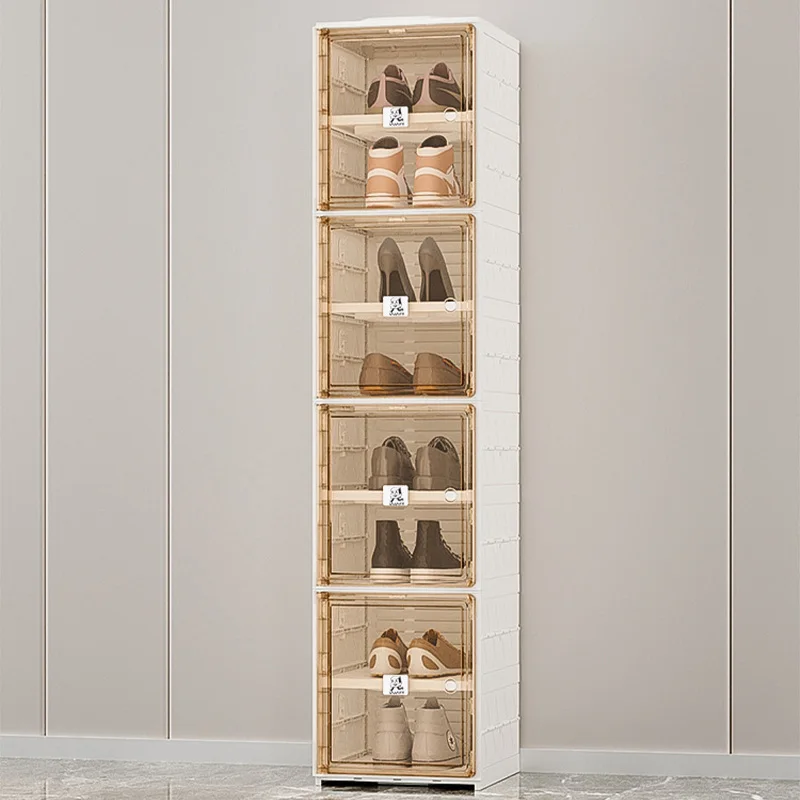 8 Tiers High Portable Containers Bins Folding Stackable Sneaker Shoe Cabinet Collapsible Shoe Rack with Magnetic Door