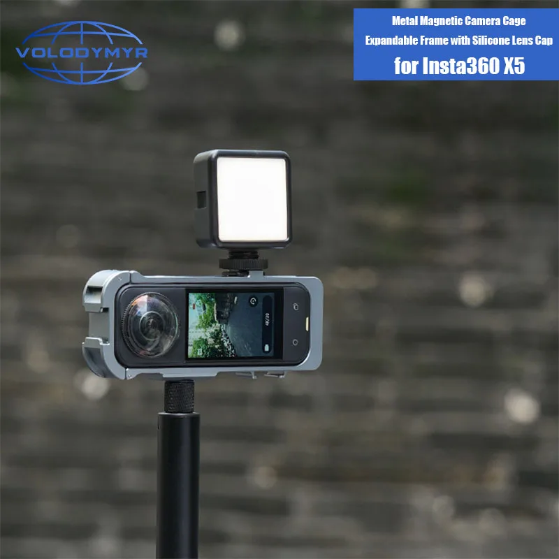 VOLODYMYR for Insta360 X5 Metal Magnetic Rabbit Cage Dual Interface 3 Cold Shoe Silicone Lens Cover Protector for Insta360 X5