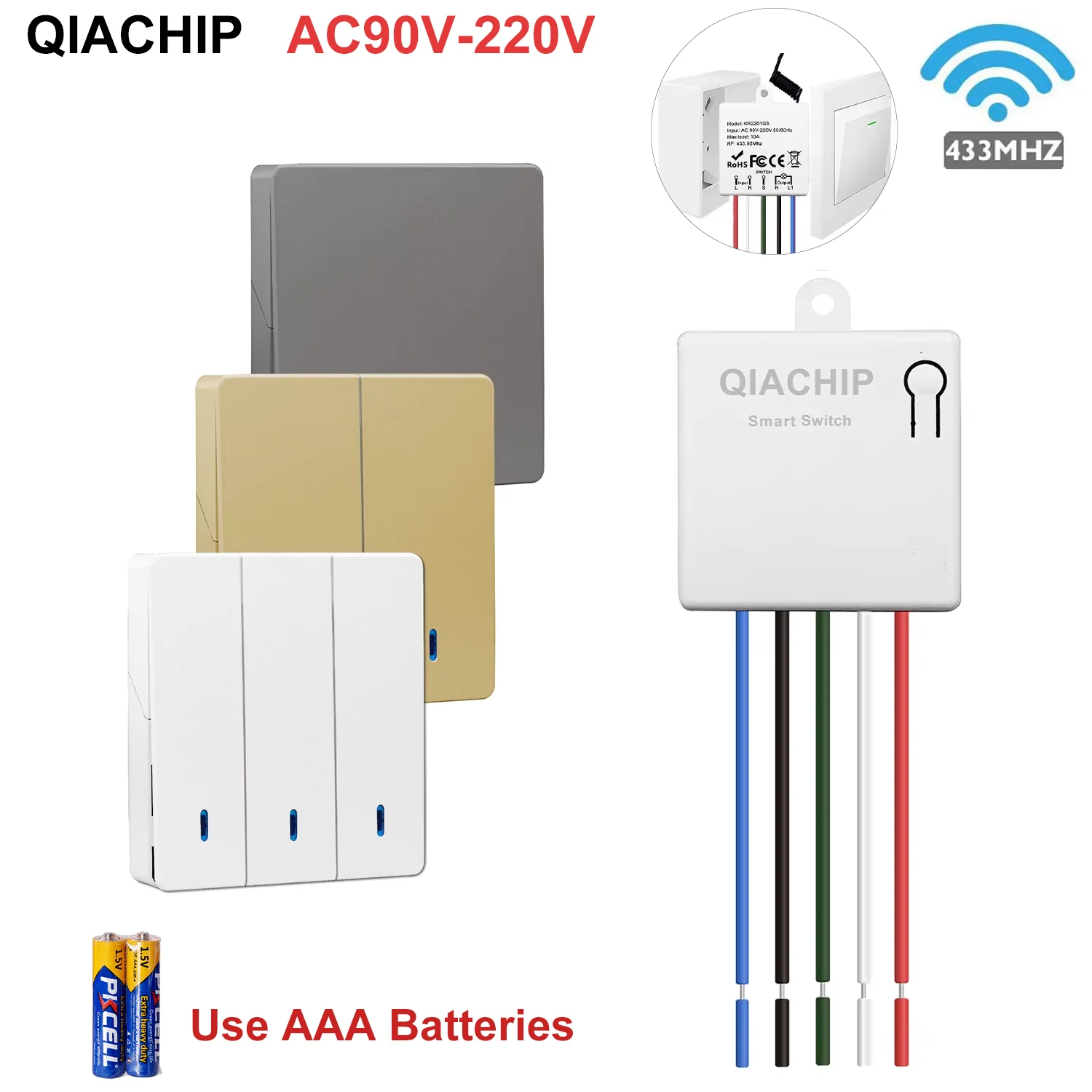 QIACHIP MiNi 433Mhz Wireless Light Switch AC 110V 220V Wall Panels RF Transmitter Switches Remote Control Receiver For Led Lamp