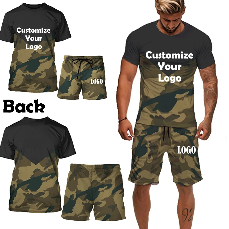 Customized Fashion Men's 2 Piece Set Tracksuits Summer Casual Short Sleeve Camouflage Print T-shirt Shorts Sport Suits