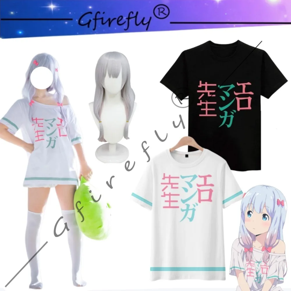 Eromanga Sensei Izumi Sagiri T-shirt Short Sleeve Summer Top Cosplay with White Black Wig Adult Women Comic Con Casual Outfit