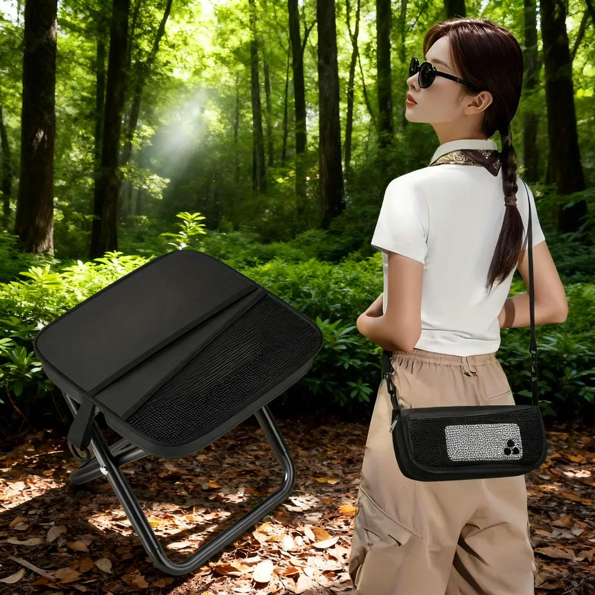 Portable Folding Stool Foldable Backpack Stool Lightweight Mini Easy Carry Outdoor Chair For Travel Camping Hiking