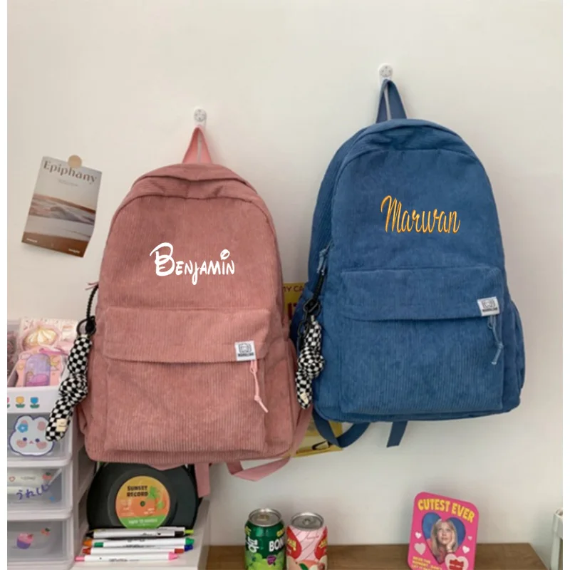 Personalized High-Capacity Backpack, Backpack, Customized Name, Student Leisure Travel Computer Bag, Solid Color Corduroy Bag