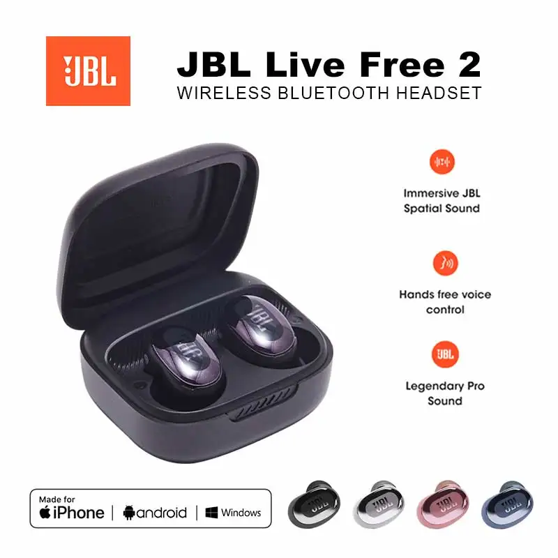 Original JBL Live Free 2 TWS Wireless Sport Headphones Bluetooth Earbuds Noise Cancelling Headphones Stereo Sports Earbuds