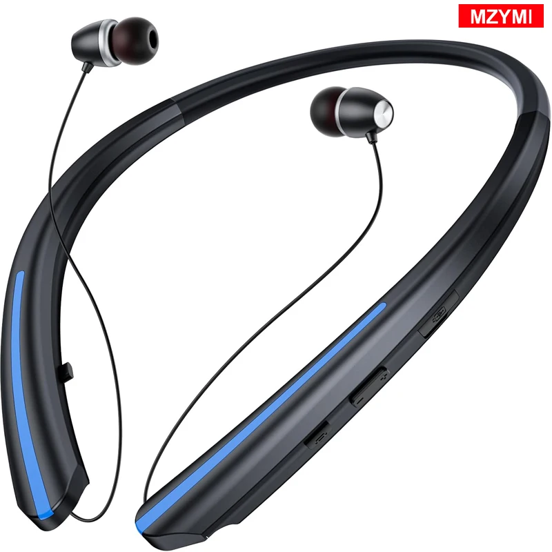 MZYMI Neckband Bluetooth Headphones Wireless Retractable Earbuds Call Noise Cancelling Headset IPX5 Sweatproof 22H Playtime