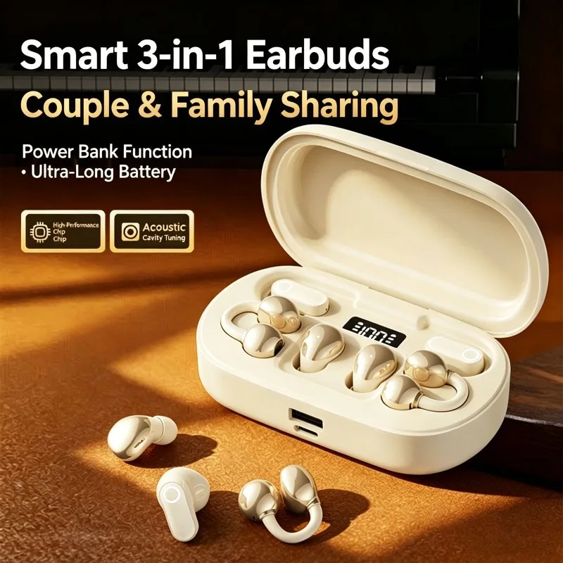 New 3-in-1 Wireless Bluetooth 6.0 Earphone Mini Ear Clip In-ear Semi-in-ear Sleep Work Headphone Power Bank Charger Case Earbud