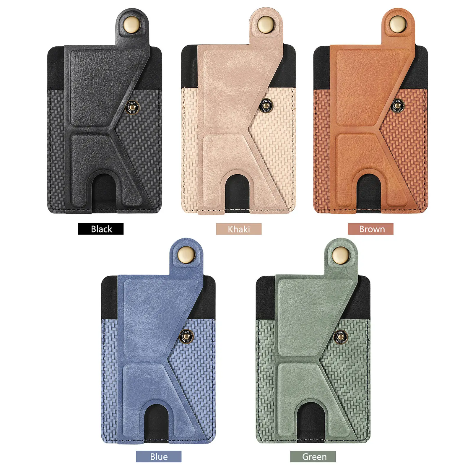 K Fiber Pattern Phone Holder Slim Magnetic Car Holder Hidden Wallet Card Slots Phone Back Sticker For cellphone