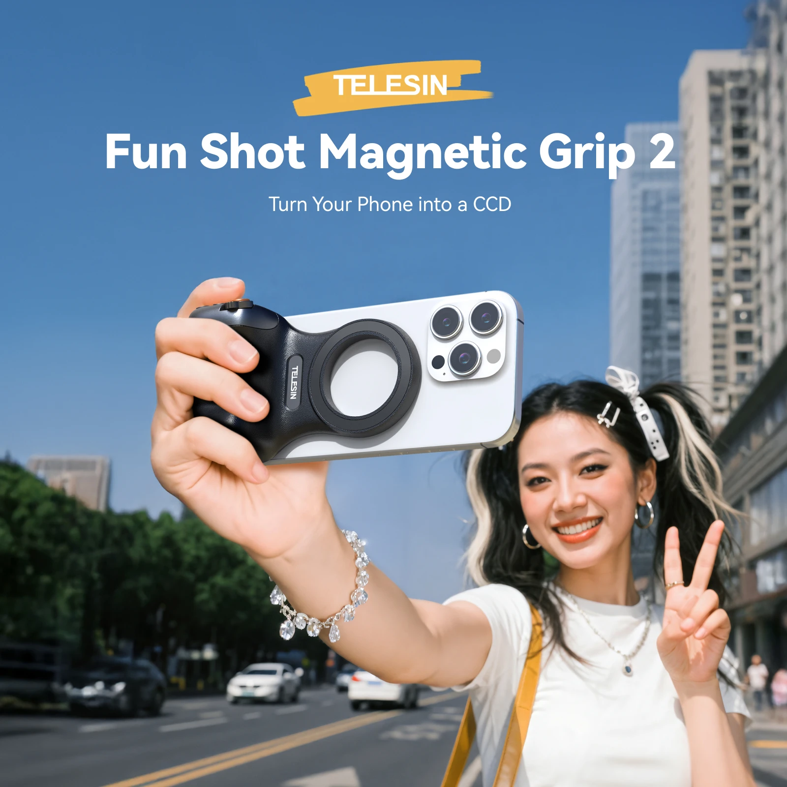TELESIN Magnetic Phone Camera Shoot Hand Grip Phone Holder Shooting Aid Remote Control Handle for Smart Phone iPhone Android