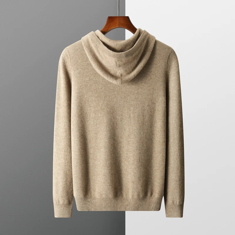 Autumn And Winter New 100% Pure Wool Men's Hooded Sweater Loose Casual Sweater Knit Bottoming Hoodie