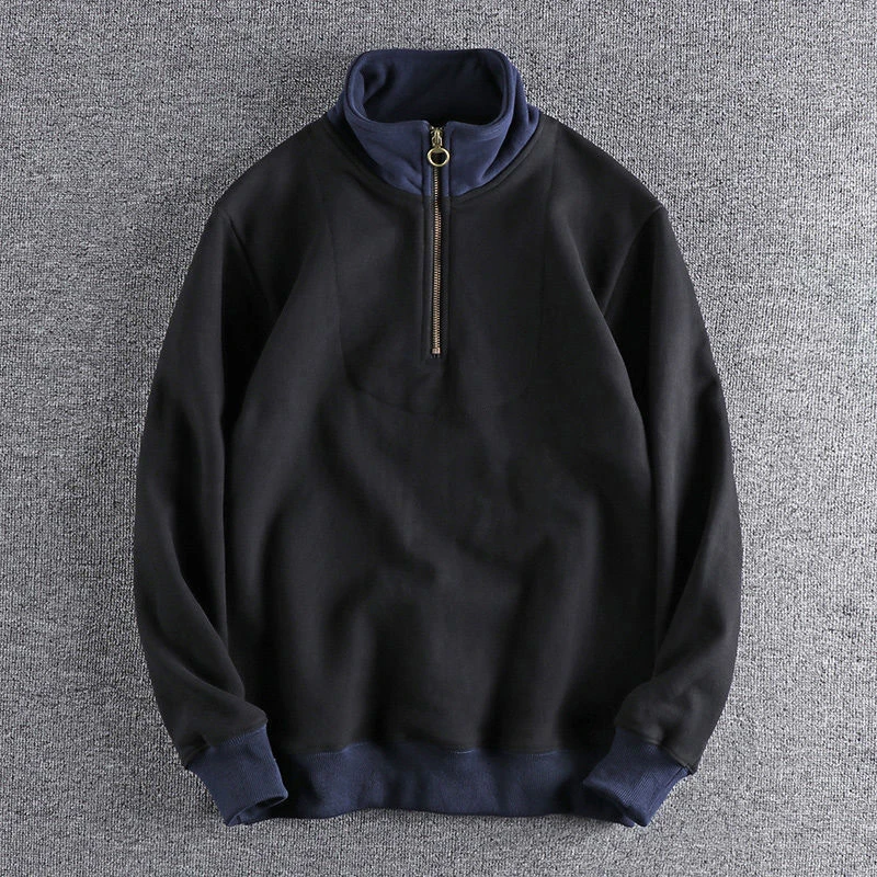 Winter Men Stand Half Zipper Long Sleeve Sweatshirt Thicken The Fleece Hit Color Fashion Smart Casual 2xl Oversized Clothes Tops