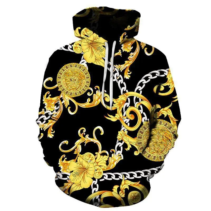 New Gold Palace Baroque Crown Floral T-shirt for Men and Women Retro 3d Royal Print Casual T-shirt for Men and Women