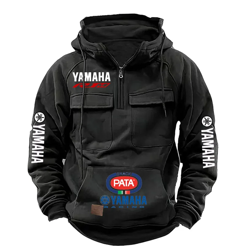 Yamaha Men's Muscle Movement Workwear Style Spring-Autumn New Model Fashion Solid Color Multi-Pocket Long-Sleeved Hooded Sweats