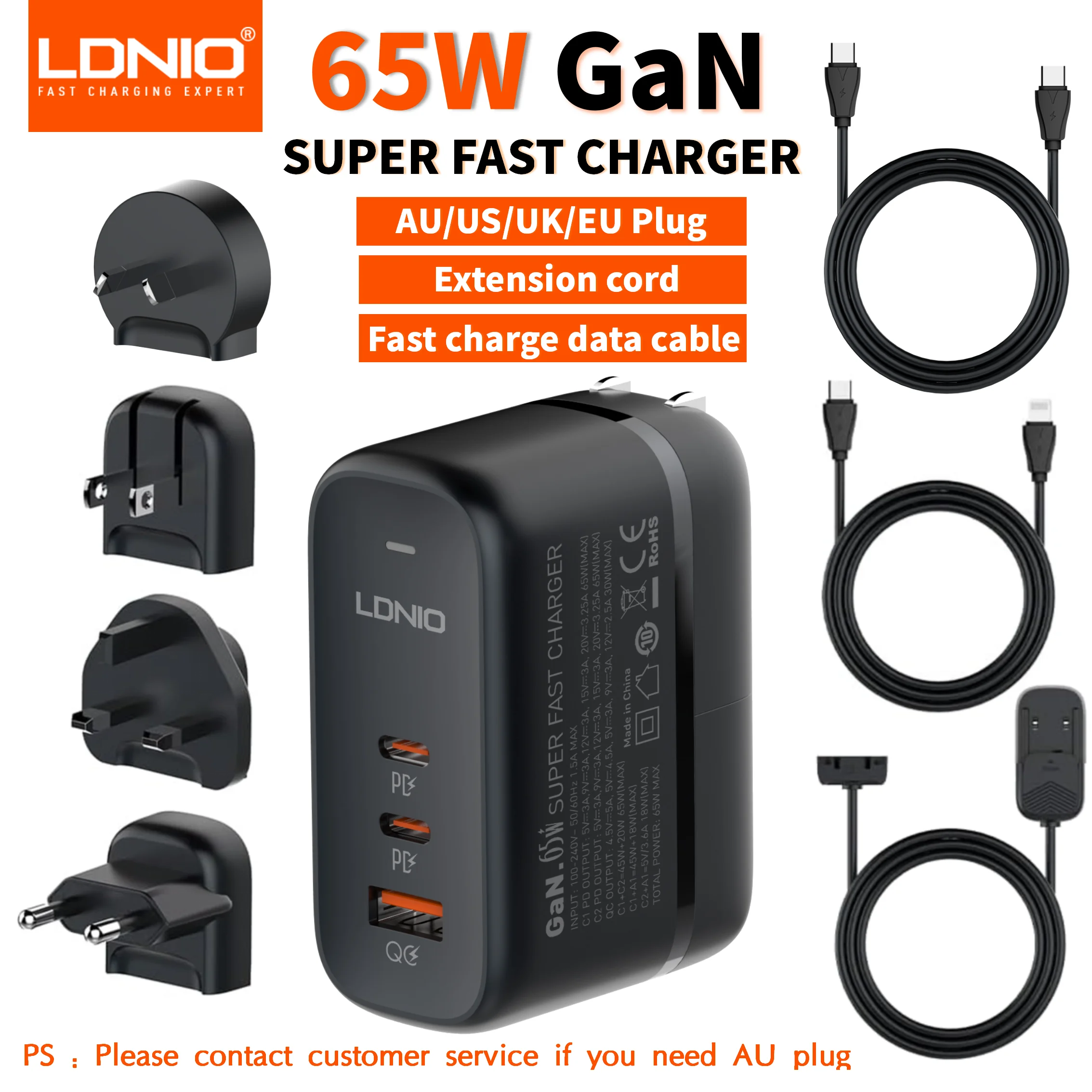 LDNIO 65W GaN USB Type C Multi Travel Power Adapter QC PD PPS SCP 45W Fast Wall Charging For iPhone 15 Galaxy iPad MacBook Air