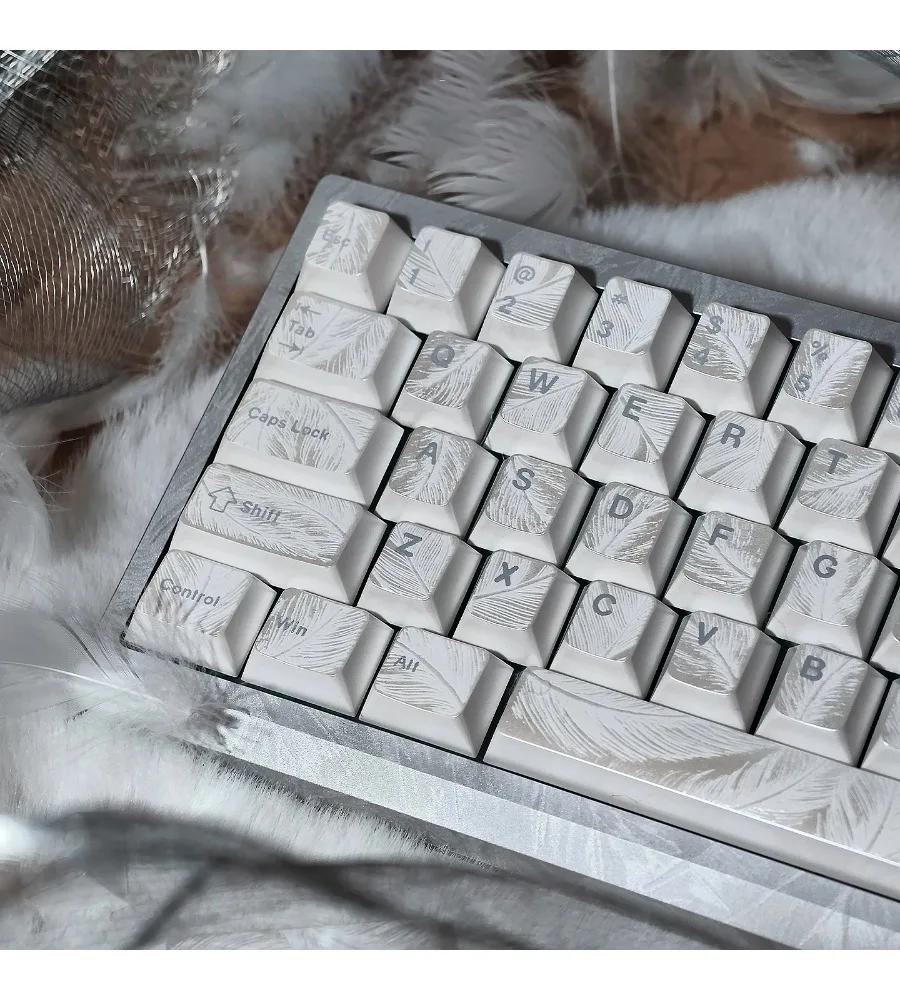 Keycap Customized magnetic axis PBT Sublimation Original Mint White Silver Feather Embossed Mechanical Keyboard