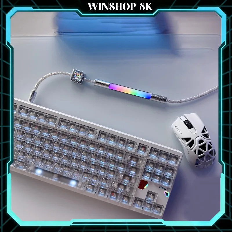 WINSHOP 8KGaming Cable for Magnetic Switch Mechanical Keyboard Handmade Coiled Aviation Connector TypeC Double-Sleeved Pro Cable