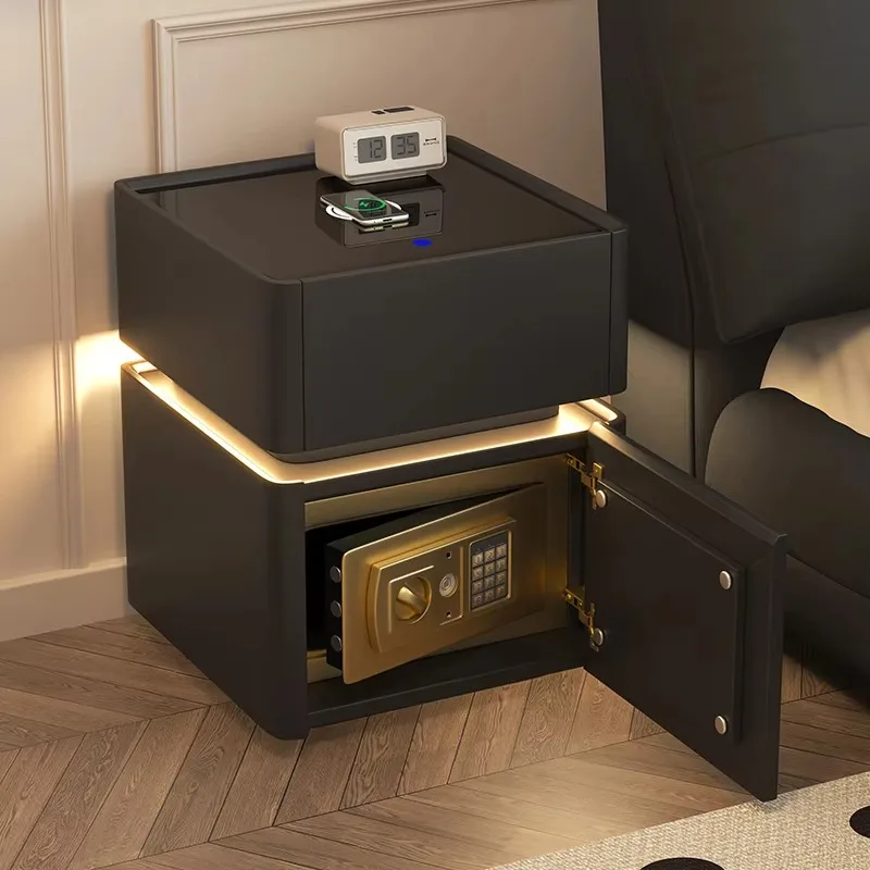 Luxury Modern Black Nightstands Safe Led Organizer Smart Home Nightstands Wireless Charger Mesitas De Noche Furniture Home