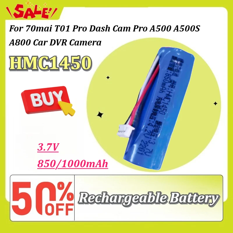 HMC1450 3.7V 850/1000mAh Rechargeable Battery For 70mai T01 Pro Dash Cam Pro A500 A500S A800 Car DVR Camera Replacement Battery