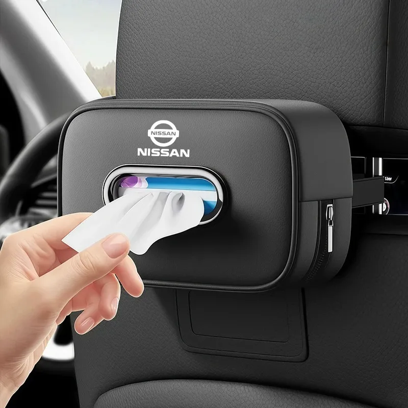 Leather Car Tissue Box Holder Back Seat Multi Storage Bag For Nissan Sylphy N7 Teana Qashqai Note J10 J11 Navara Juke GTR Patrol