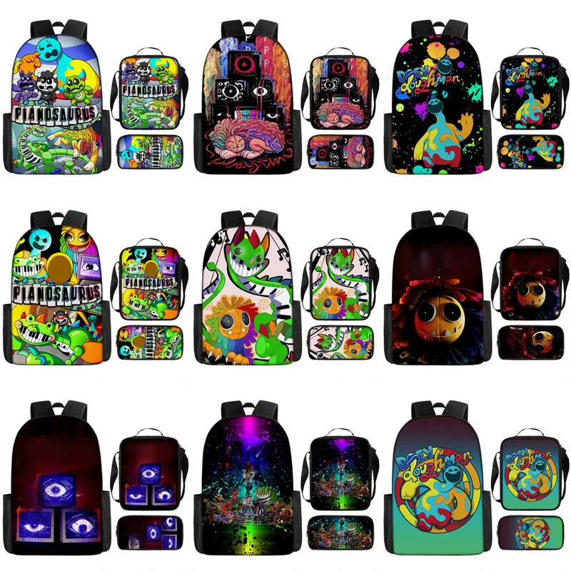 3-piece Set Nightmare Backpack Doey Doughman School Backpack For Students Horror Pianosaurus Bookbag Penbag Yarnaby Shoulderbag