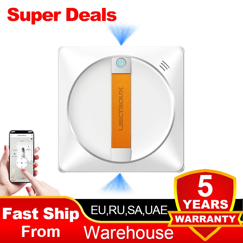 Robot Window Cleaner Liectroux YW710 Laser Sensor,Double Water Spray,Strong Vacuum,Home Wall Glass Cleaning Robot,App Control