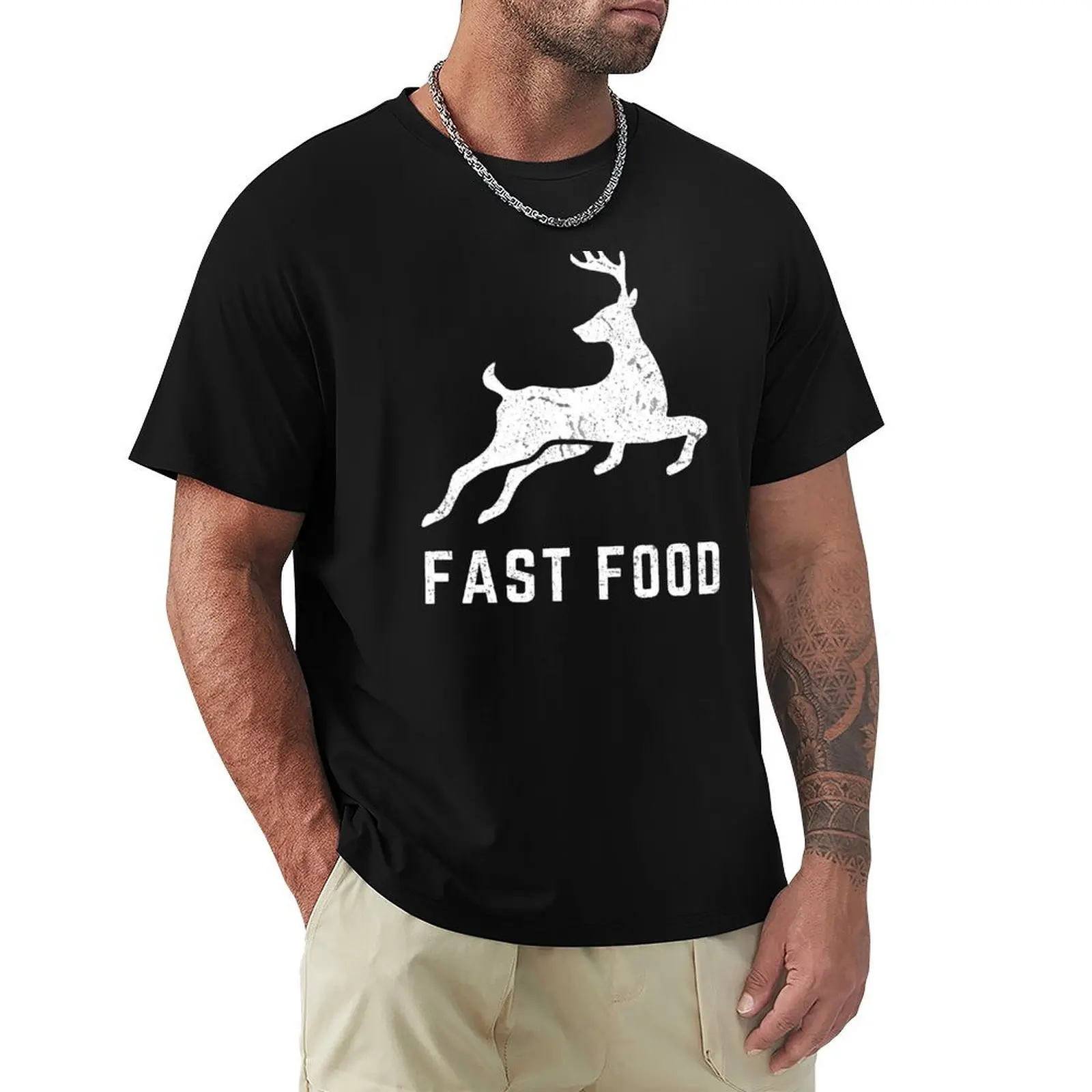 Fast Food Christmas Reindeer Christmas dad Hunting T-Shirt Basic Simple Casual Short Sleeve Tee