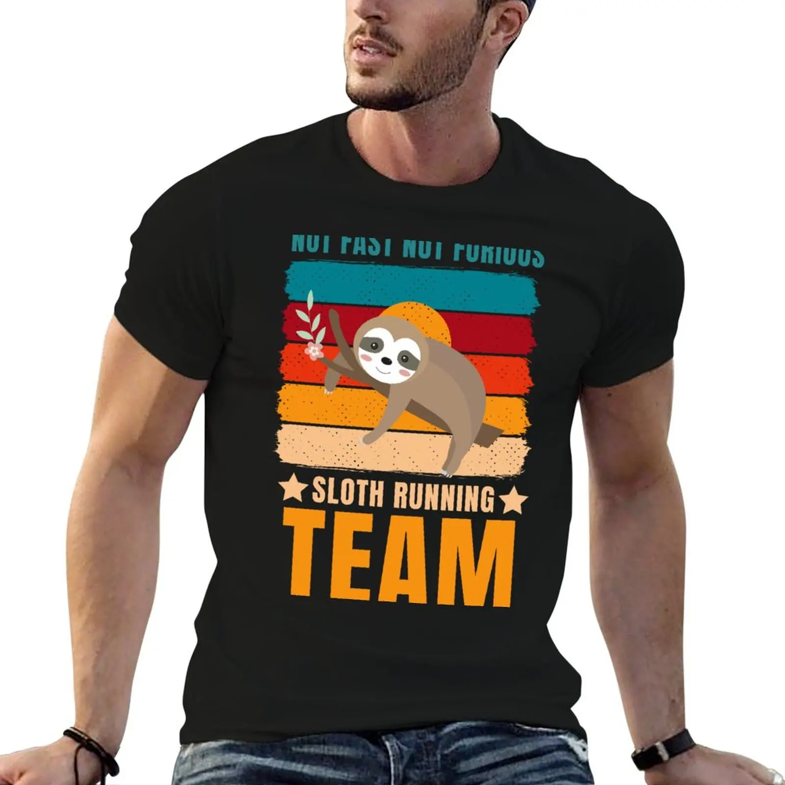 Sloth Running Team Not Fast Not Furious T-Shirt All Match Print Short Sleeve Top