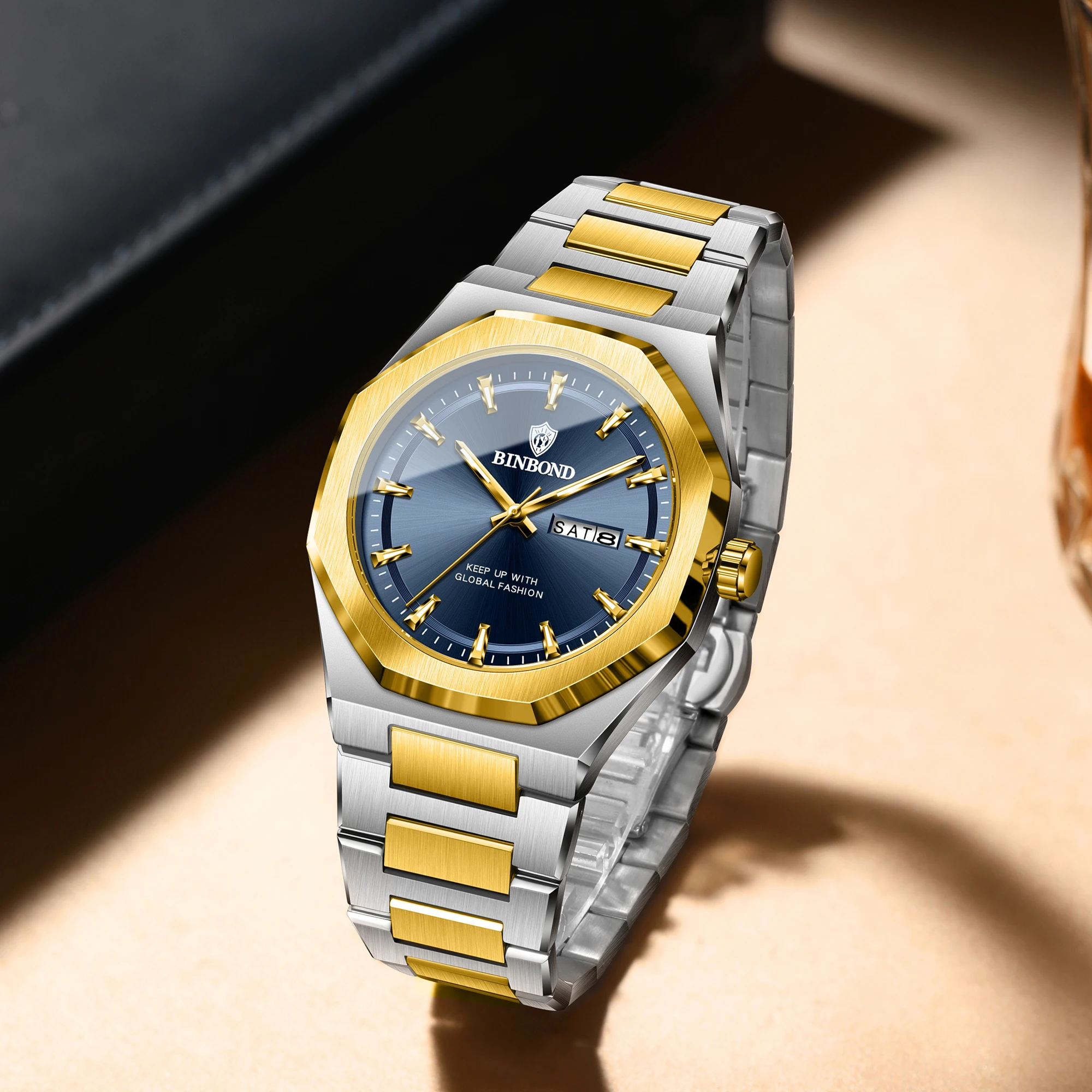 BINBOND Authentic Light‑Luxury Dual‑Calendar Luminous Men Quartz Wristwatch Fashion Trendy Casual Student Business Male Watch