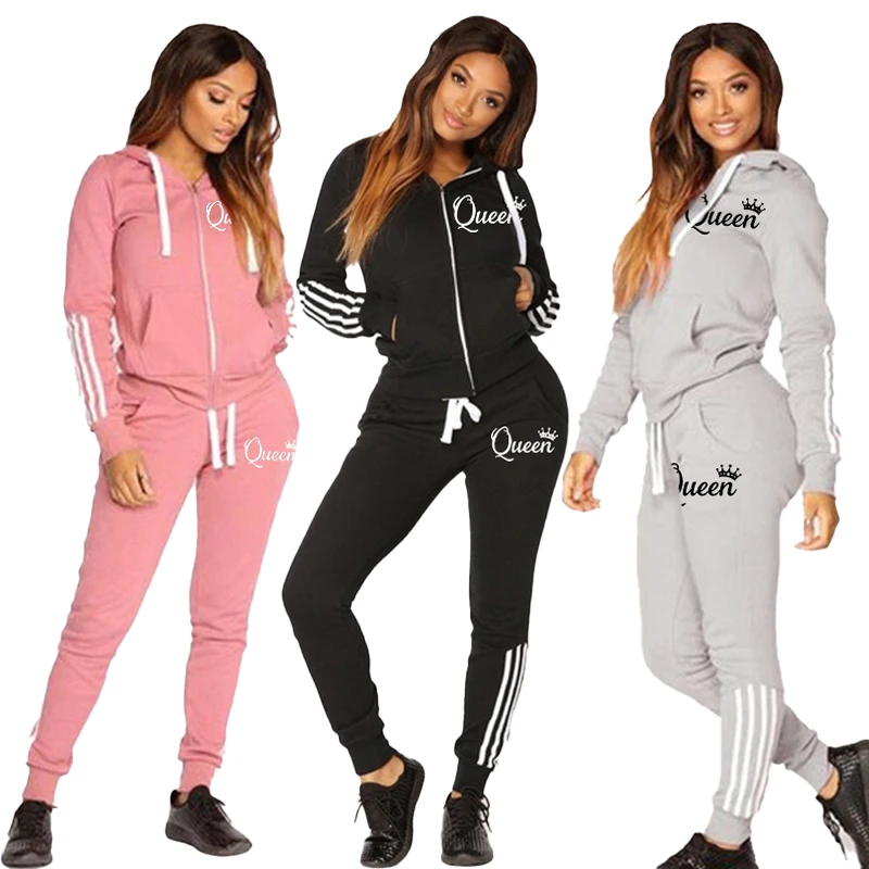 Fashion Casual Sweatsuits for Women Two Pice Set Tracksuit Jogging Suit Zipper Long Hoodies Running Sportswear High Street Pant