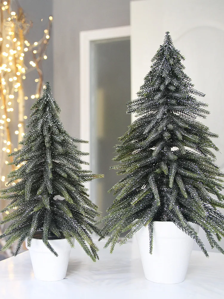 Creative White basin small Christmas tree simulation tree diy home small potted Christmas gift desktop mini ornament decoration