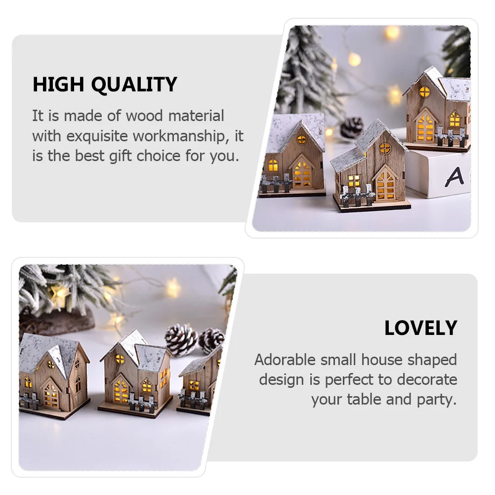 2pcs Luminous Christmas Mini Small House Decorations Ornaments Xmas Desktop Decor Small House Ornaments Festival Gift