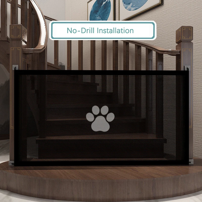Portable Foldable Pet Partition Fence with Hooks No Punching Design Breathable Mesh Indoor Safety Fence Barrier Dogs Accessories