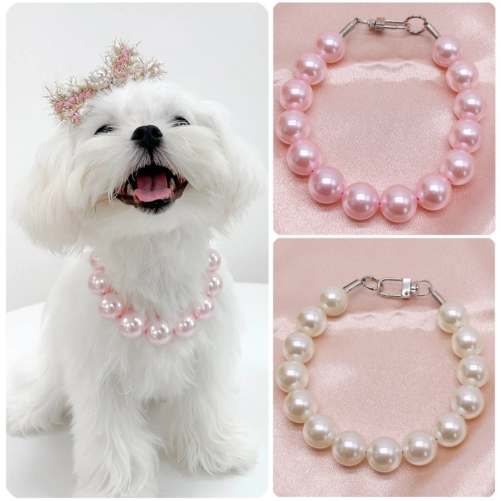 Chunky Pearl Dog Necklace with Strong Stainless Steel Wire Rope, Adjustable Pearl Collar Jewellery Accessories for Large Dogs