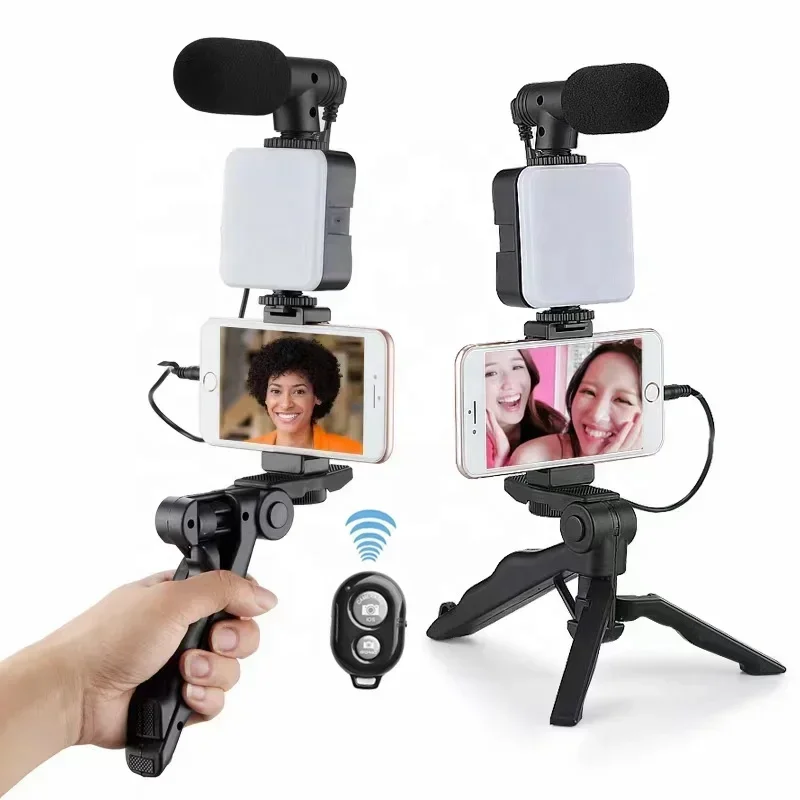Hot SalesAY-49 Tripod Vlogging Kit Smartphone Vlog LED Light Live Streaming Microphone Video Making Kit