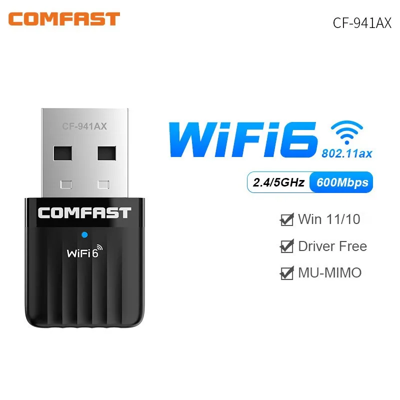 COMFAST WiFi6 USB WiFi Adapter AX600 Network Card WIFI USB3.0 Dongle 2.4GHz Cle Wi-Fi Lan Adapter Driver Free 600M WIFI Receiver