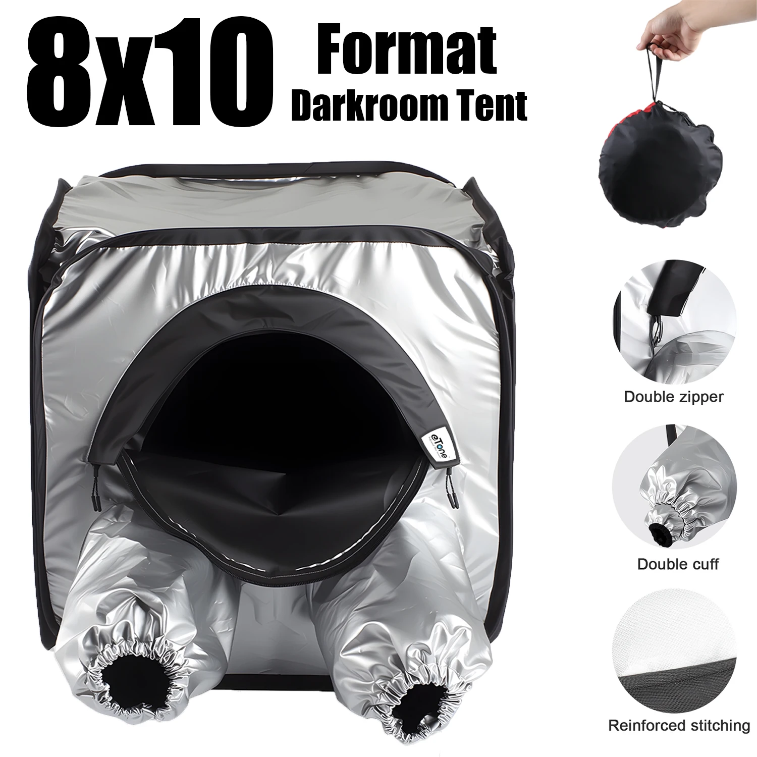 eTone New Large Portable Darkroom Tent Foldable Film Changing Loading Bag for 8X10 Camera Negative Developing Equipment