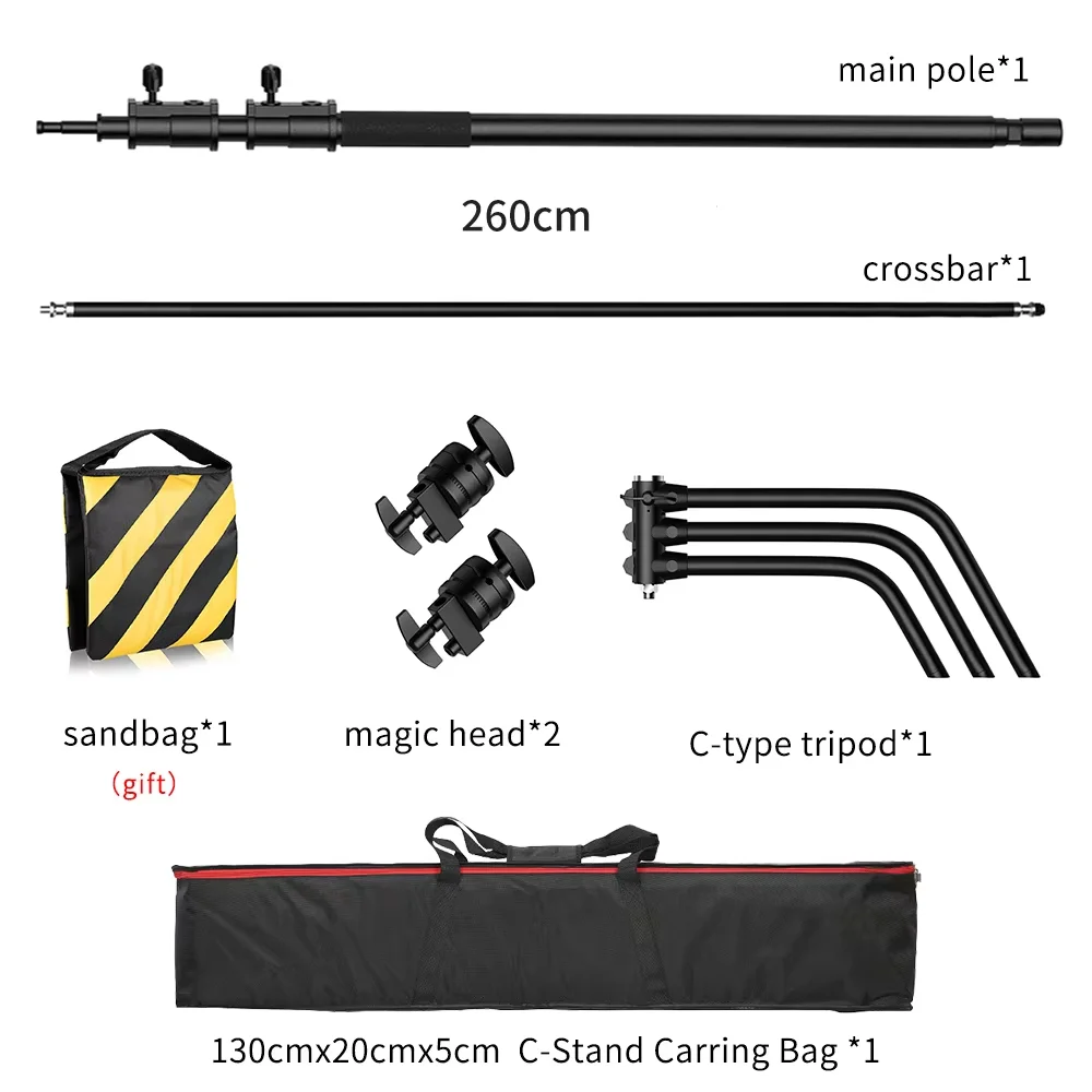 Black C Stand SH 2.6M/3.3M Stainless Steel Foldable Light Stand Tripod Magic Leg Photography C-Stand For Spot Light,Softbox