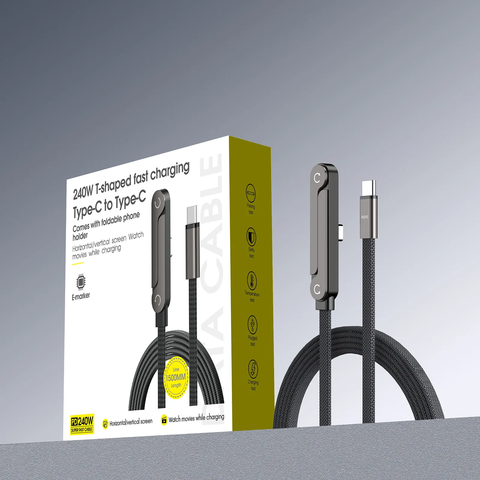 240W 2 in 1 Invisible Stand Folding Phone Holder Type C Fast Charging Data Cable for iphone 15 16 17 Pro Max Xiaomi Samsung