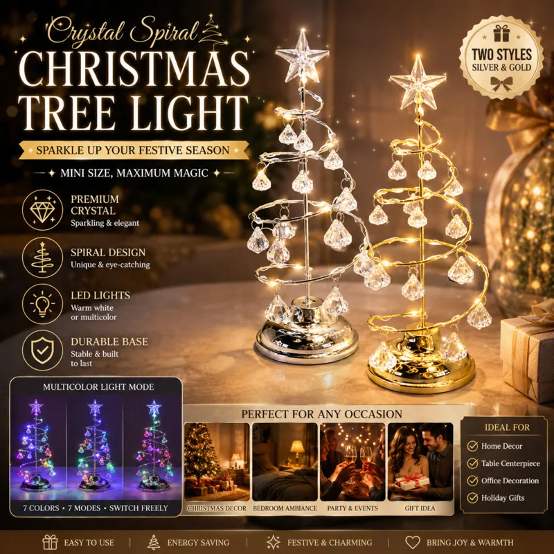 Crystal Christmas Tree Mini Spiral Clear LED Tabletop Glowing Night Light Xmas Decor Ornament Gift For Home Holiday Party Gift