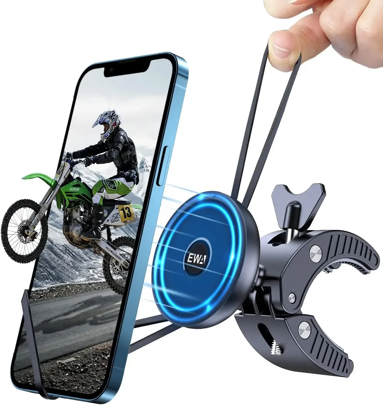 EWA Magnetic Bicycle Phone Holder Rotating Motorcycle Handlebar Holder,Bicycle Scooter Phone Clip for iPhone 16 Pro Max,15 14 13