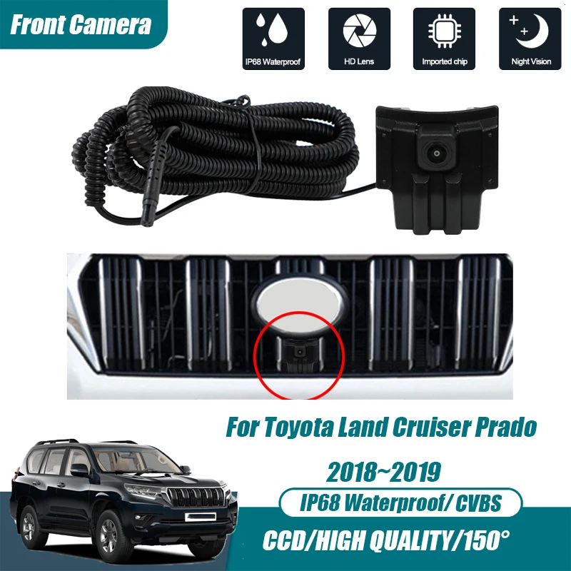 Car Front View Parking CCD Night Vision LOGO Camera Wide Angle 150° Waterproof For Toyota Land Cruiser Prado 2018~2019 CVBS HD