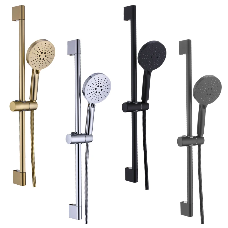 Black Shower Column Set Bathroom Accessories Shower Head  Wall Mount Slider Adjustable Shower Head Rail Lift Slide Mount