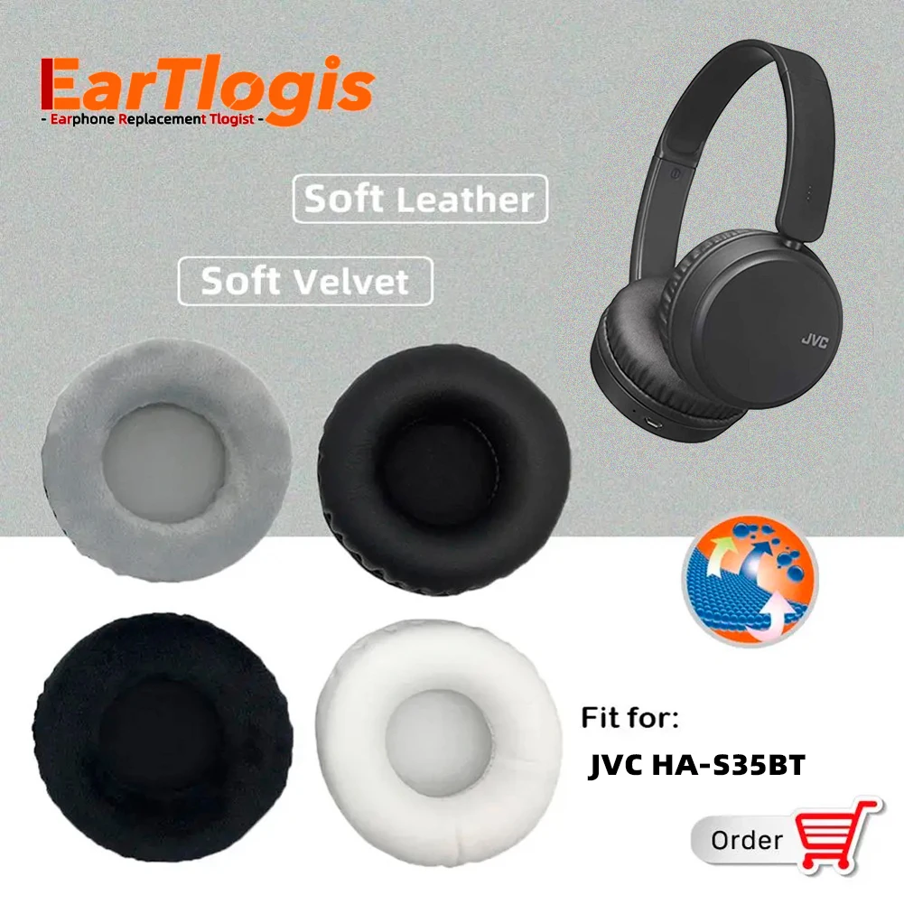 EarTlogis Replacement EarPads for JVC HA-S35BT HA-S65BN Headset Parts Earmuff Cover Cushion Cups Pillow