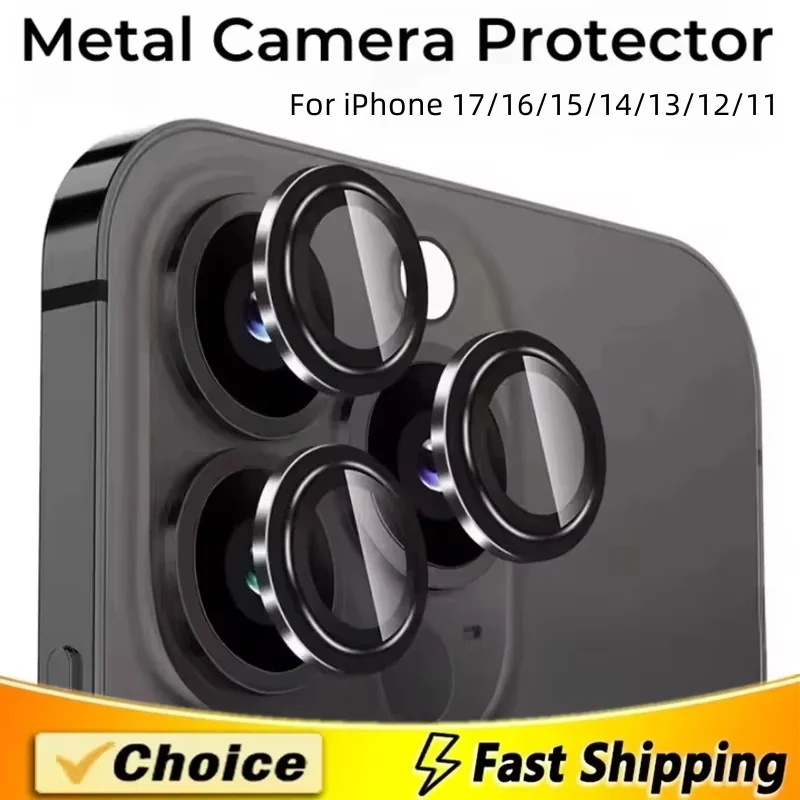 Metal Lens Protector Glass For iPhone 17 Pro Max Air 14 15 13 11 12 16 Pro Max Plus 12 13 Mini Camera Protective Glass Film