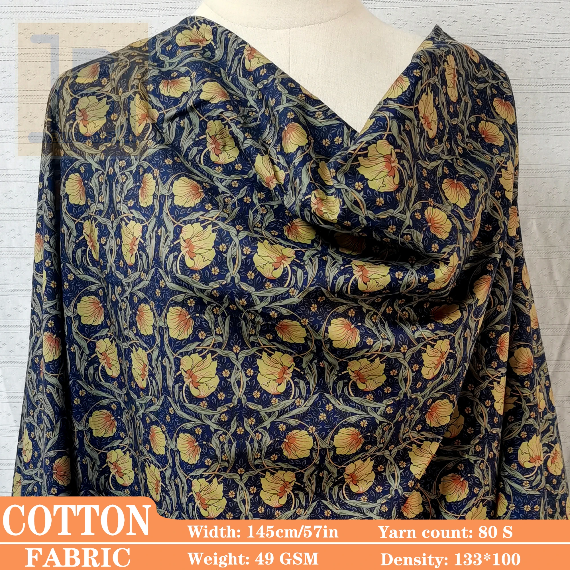 100% Cotton Fabric, Breathable & Soft for Dresses shirt DIY Sewing Designer Cloth (per meter)