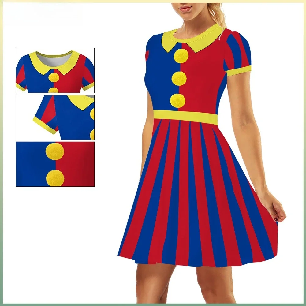 Halloween Carnival Party Clown Circus Performance Digital Printing Women's Crew Neck Dress Stage Cosplay Dresses Up Outfit