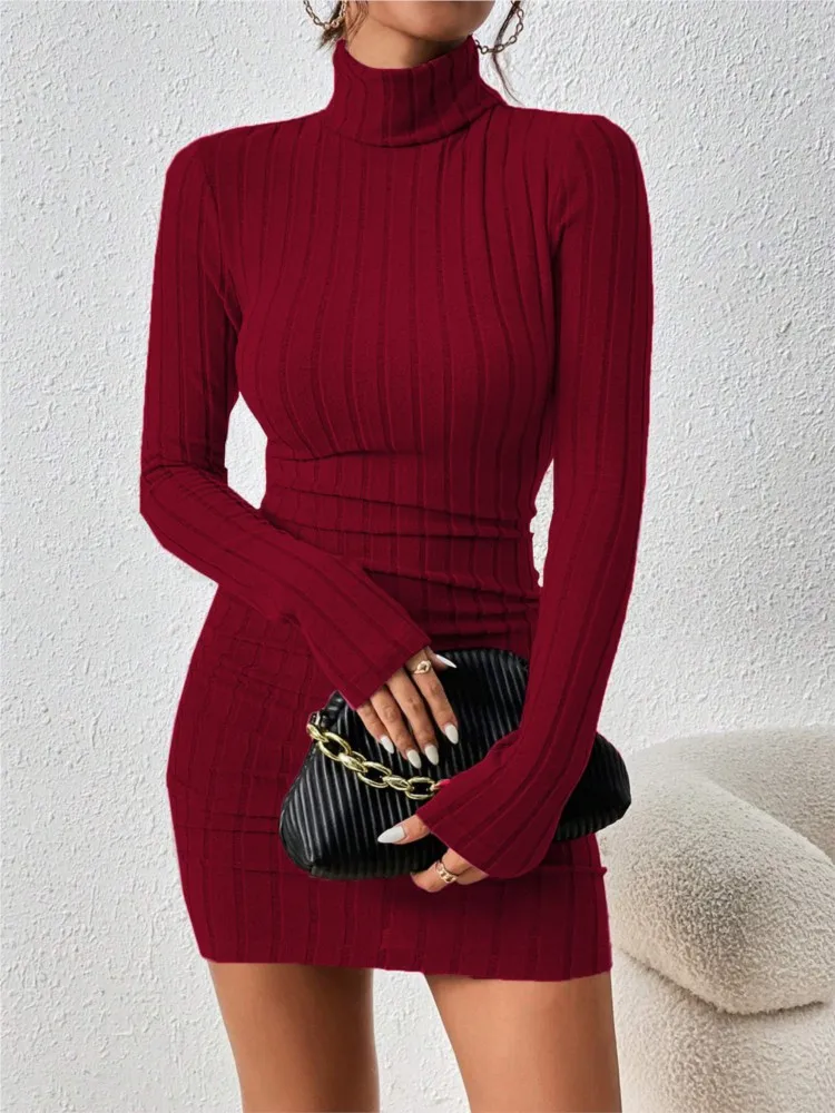 Women's Elegant Party Dress 2026 Autumn And Winter New High Collar Long Sleeve Sexy Tight Mini Slimming Club Dress Female