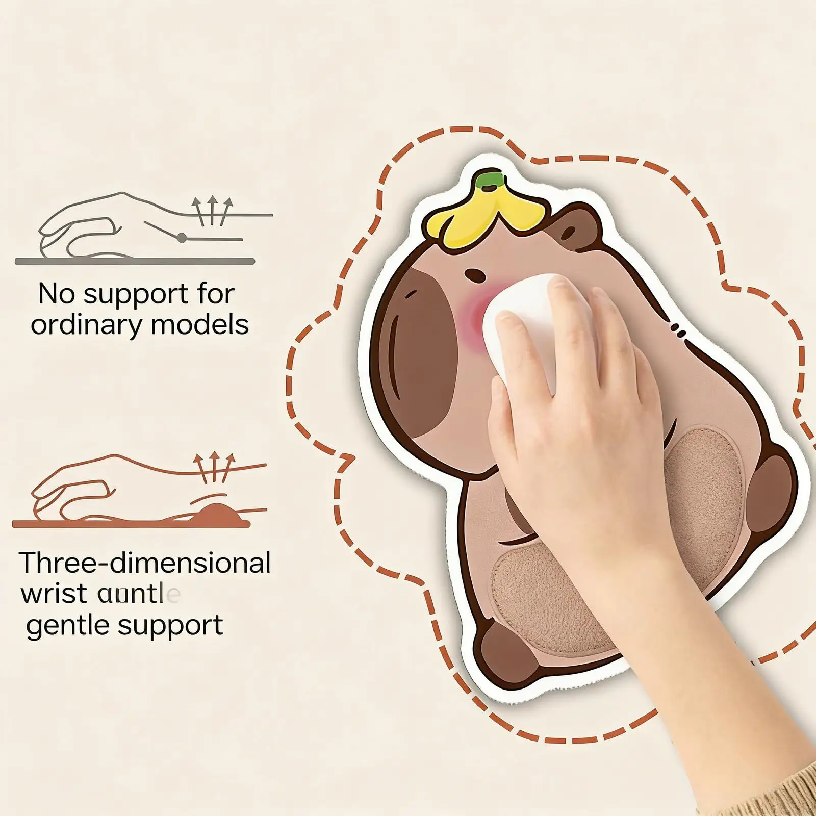 Cute Cartoon Capybara 2-in-1 Mouse Pad&Keyboard Wrist Rest Set Ergonomic Memory Foam Relieve Wrist Fatigue for Home Office Game