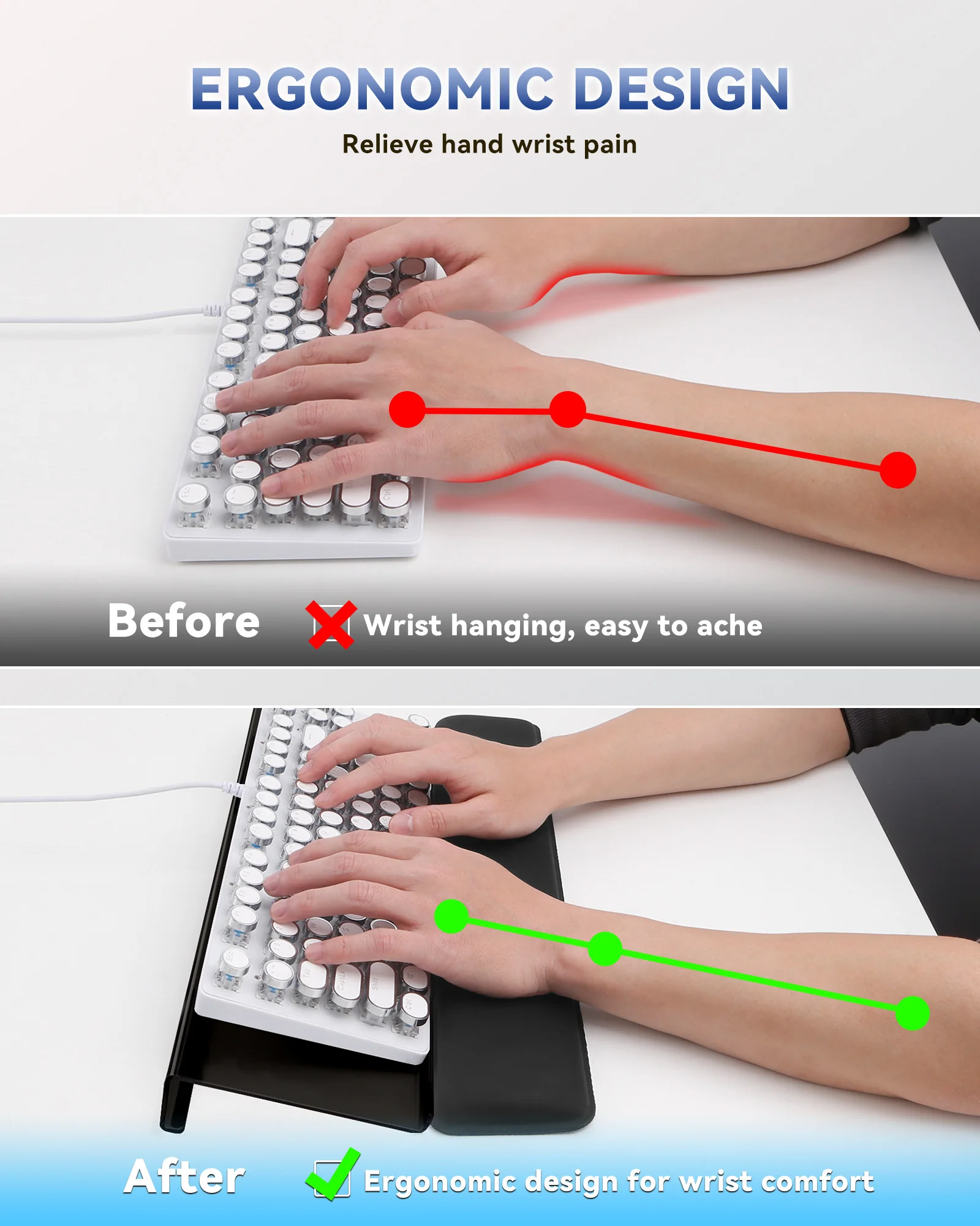 Acrylic Tilted Keyboard Holder with Wrist Rest for Easy Ergonomic Typing & Working, Office & Home Fits All Size Keyboards