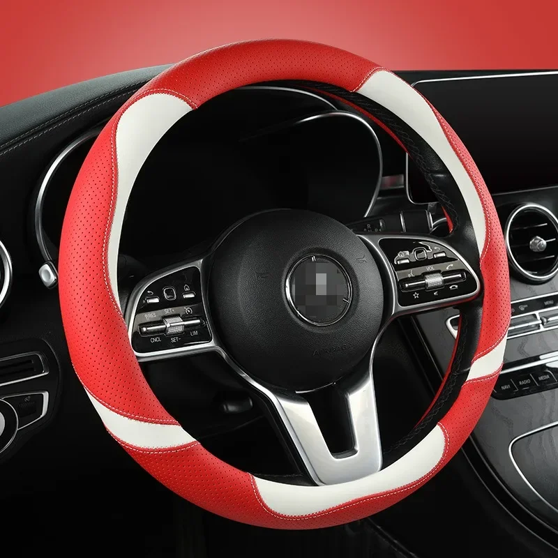 Premium Nappa Leather Steering Wheel Covers Anti-Slip Handle Covers Car Accessories Interior Universal Auto Steering Wheel Cover