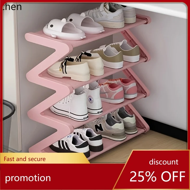 H1 4-Tier Z-Shaped Shoe Rack, Durable Plastic Floor-Mounted Tool-Free Assembly, Stackable Space-Saving for Home/Dorm/Entry
